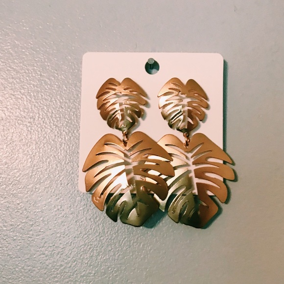 Jewelry - Gold Banana Leaf Statement Earrings